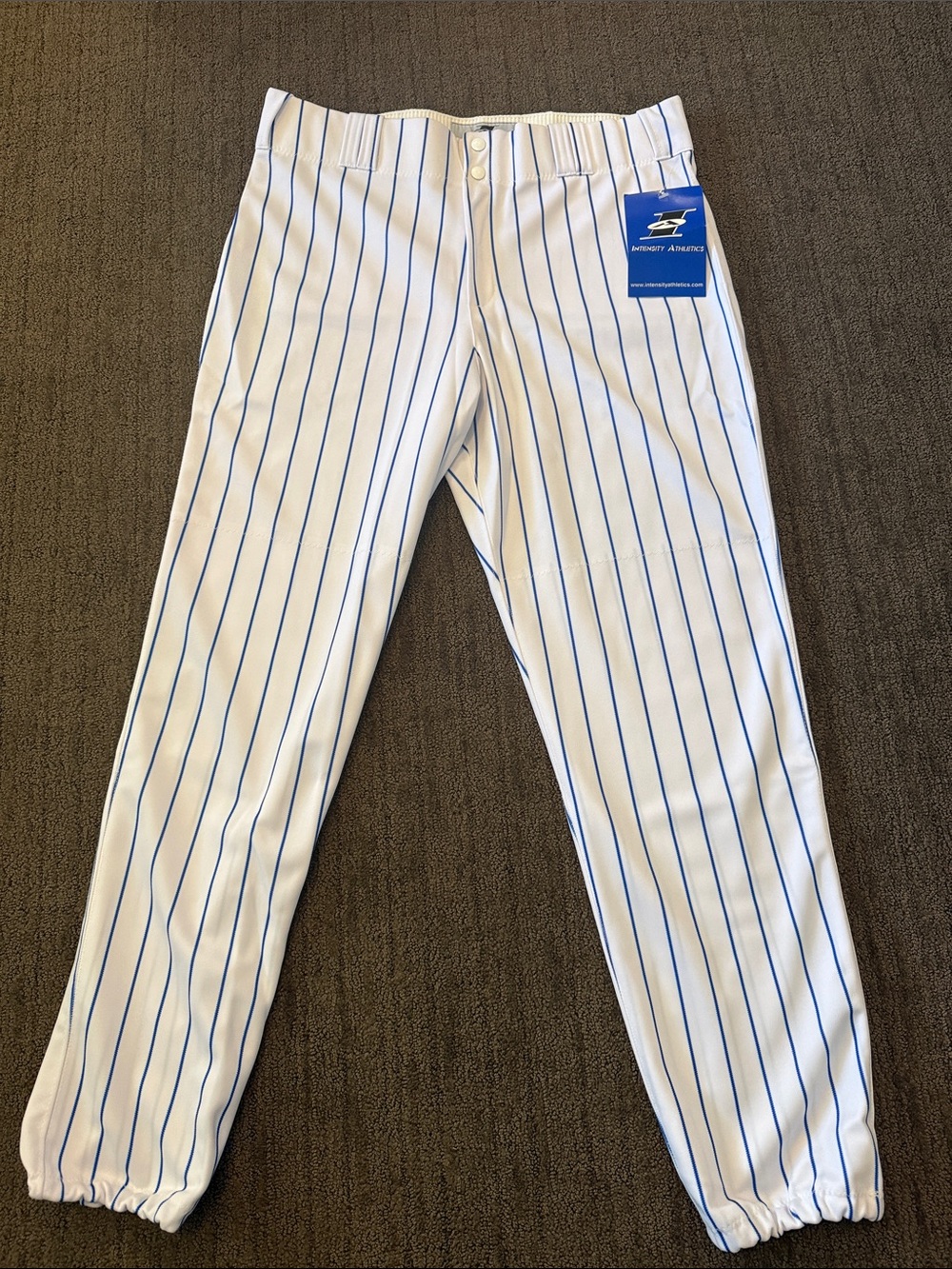 White & Blue Pinstripe Athletic Baseball Joggers - Energy Athletics